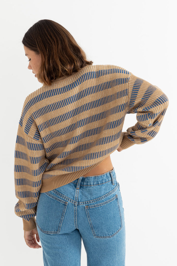 estelle quarter zip striped knit-cobalt
