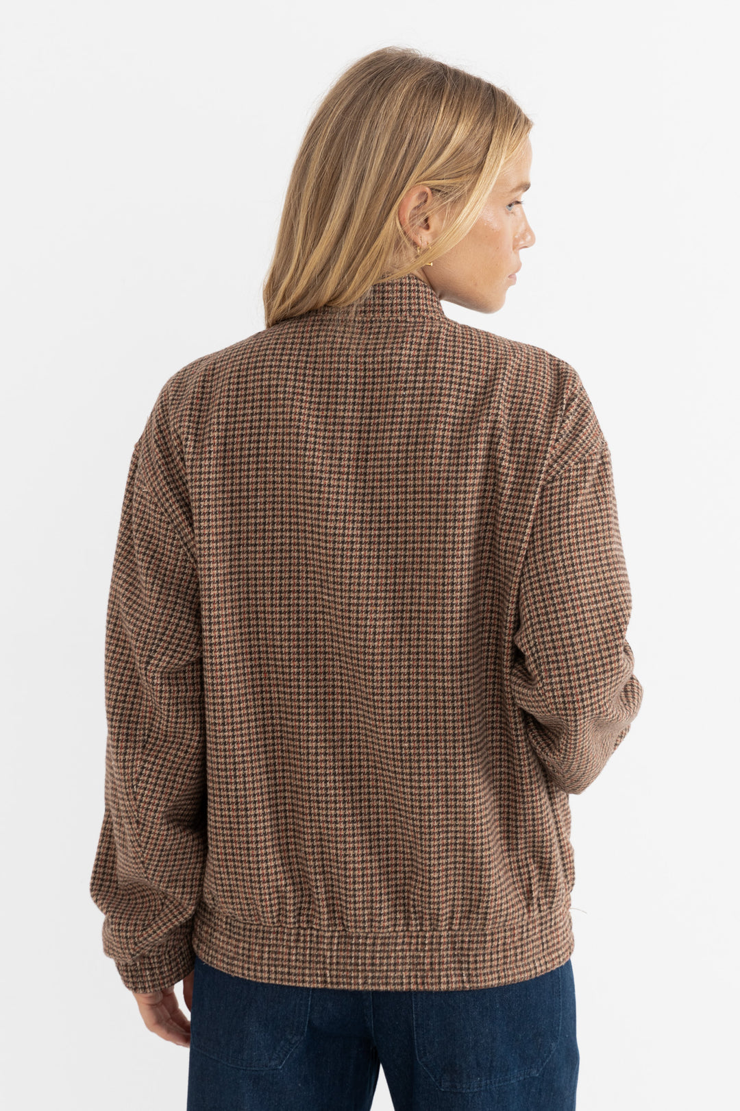 check oversized bomber jacket-brown