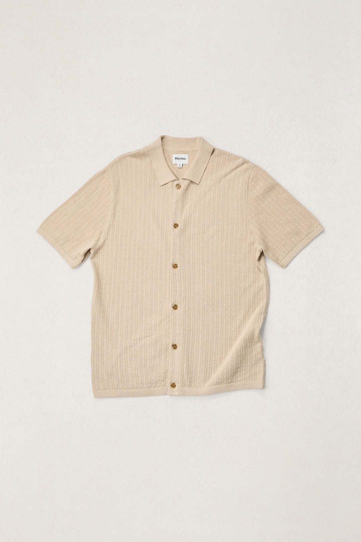textured knit ss shirt-stone