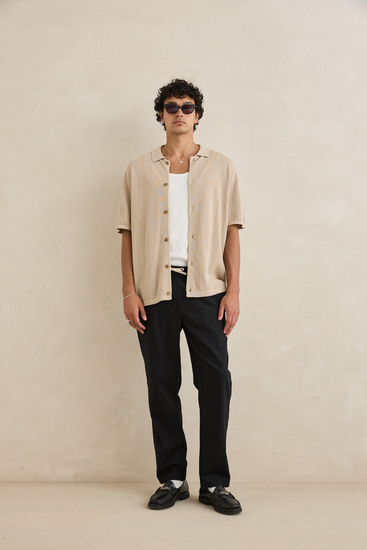 textured knit ss shirt-stone
