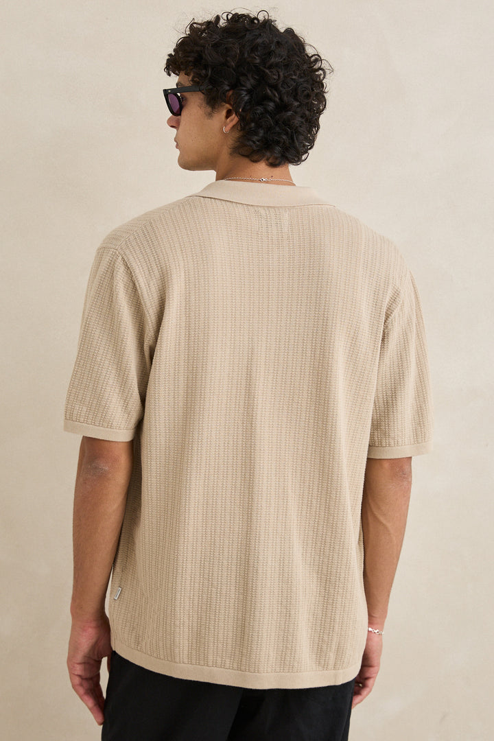 textured knit ss shirt-stone