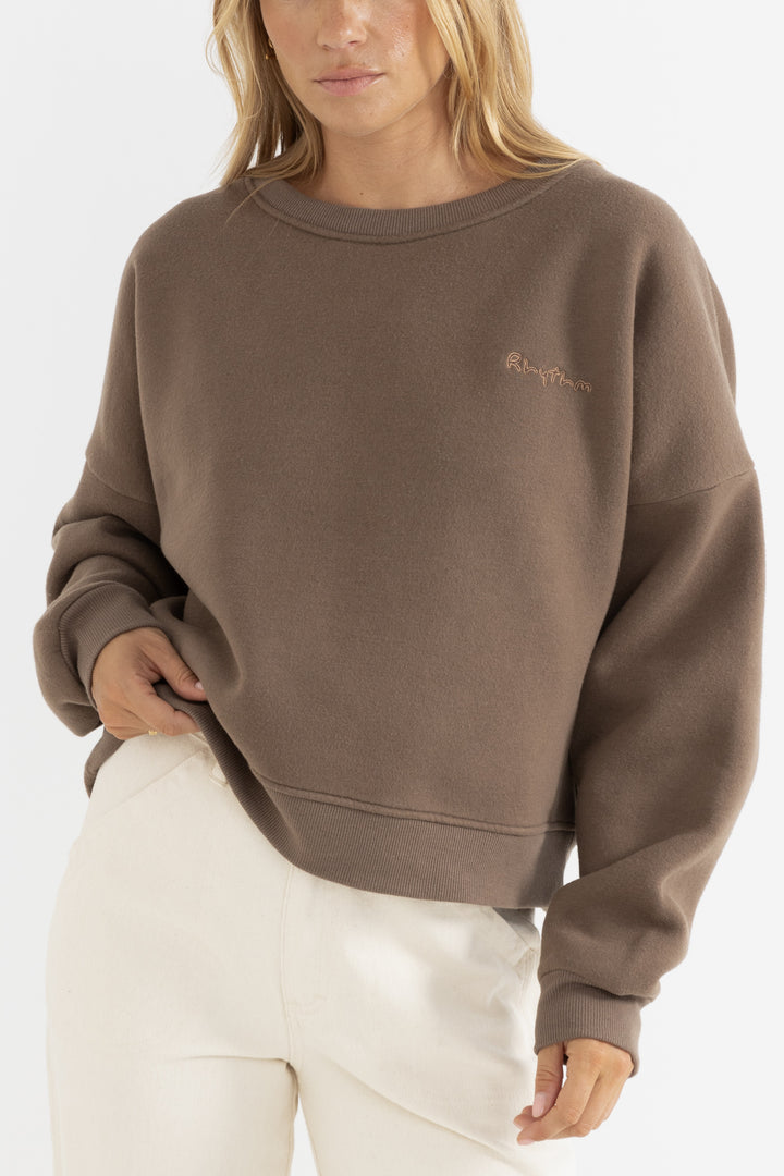 rhythm slouchy crew neck fleece-teak