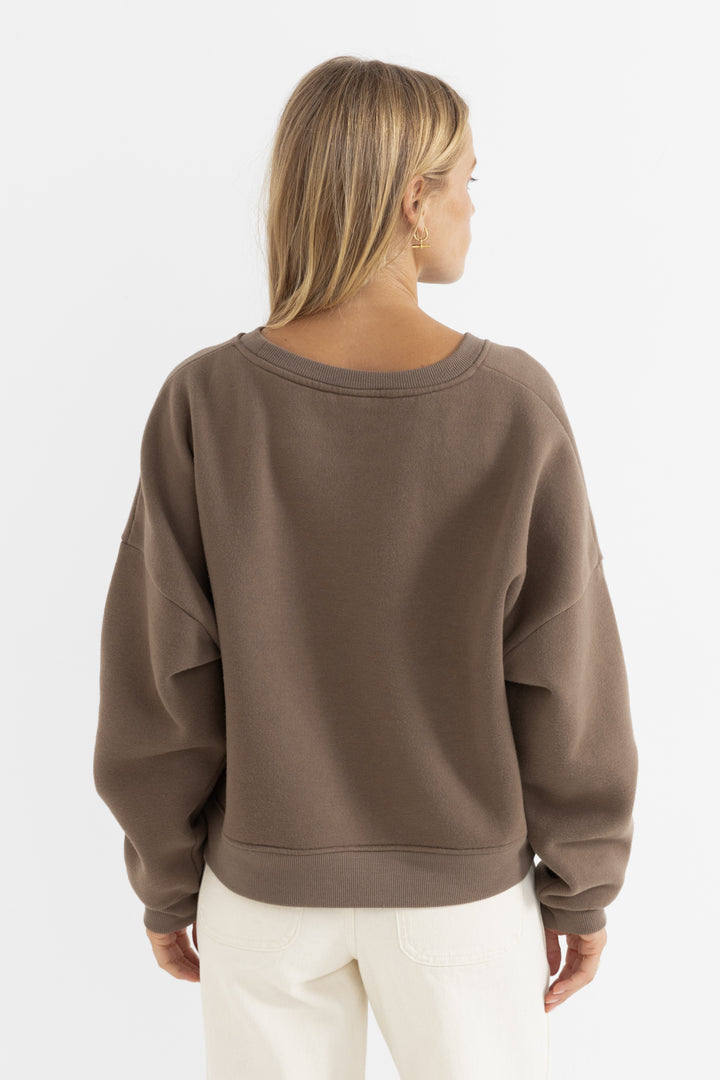 rhythm slouchy crew neck fleece-teak