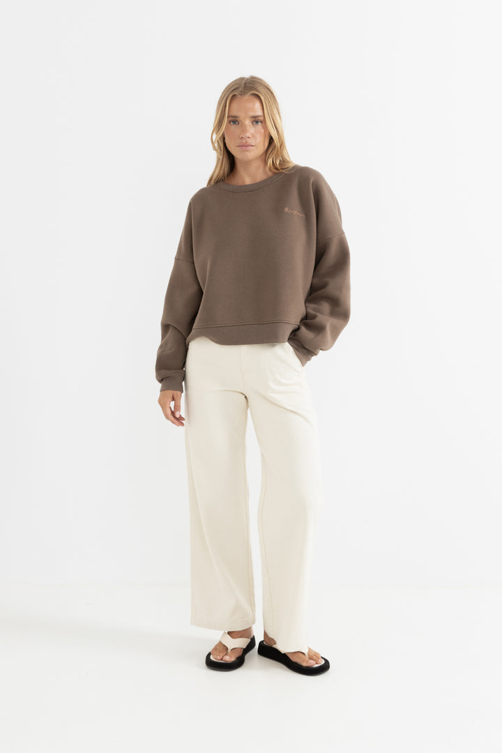 rhythm slouchy crew neck fleece-teak
