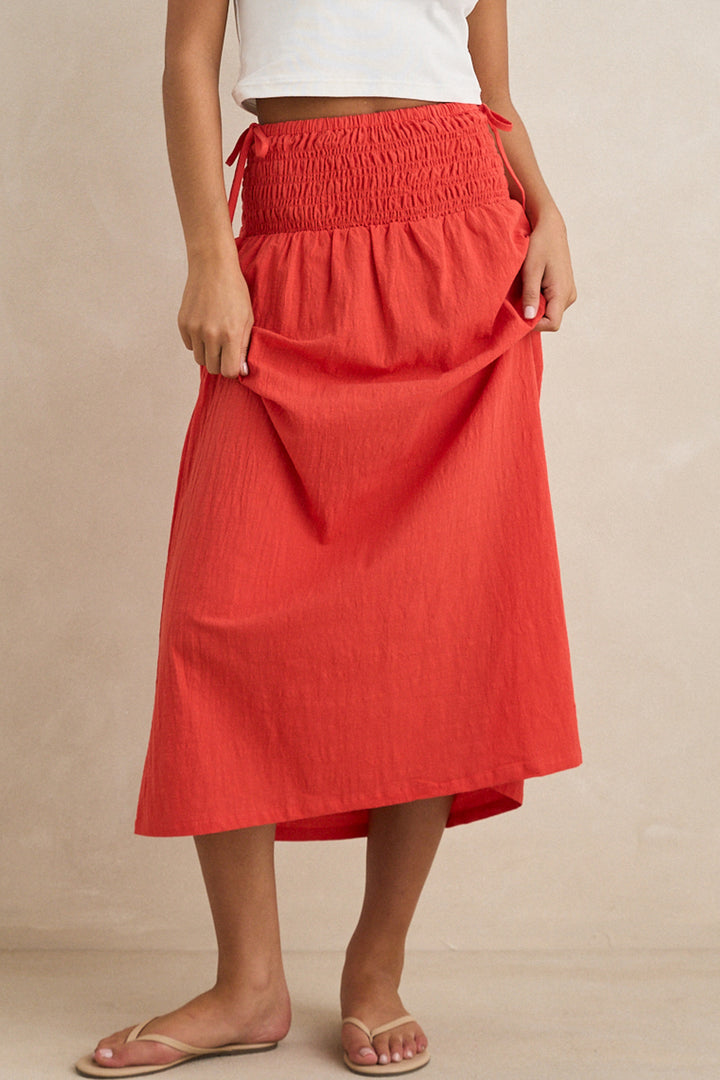 alana tie side maxi skirt-red
