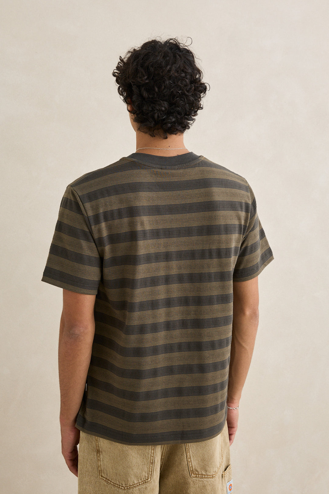 vintage jacquard stripe ss t-shirt-olive