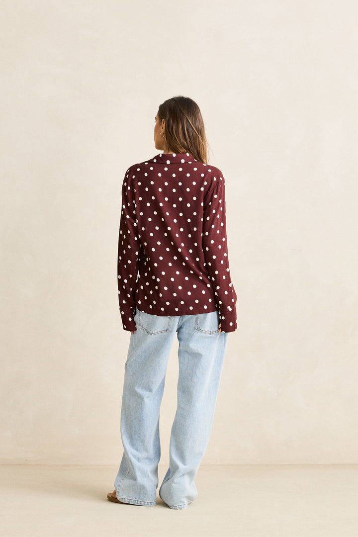 polka dot tie front shirt-cafe