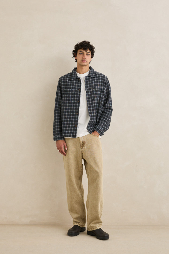 jacquard check ls shirt-charcoal