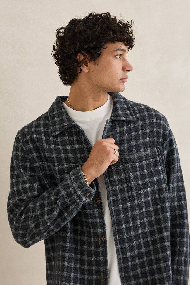 jacquard check ls shirt-charcoal