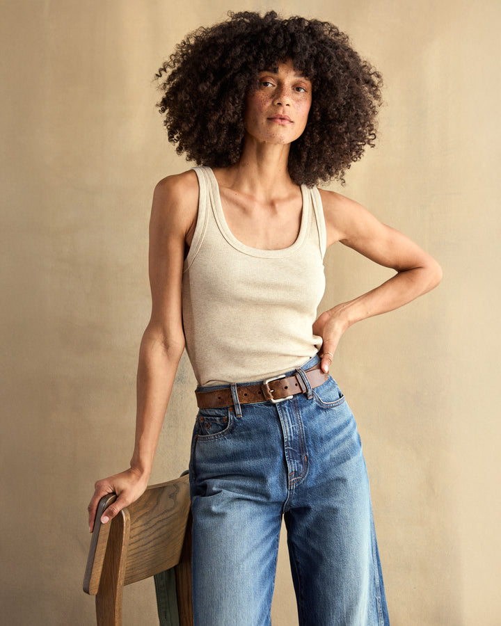 SOJOURN RIBBED TANK-OATMEAL HEATHER