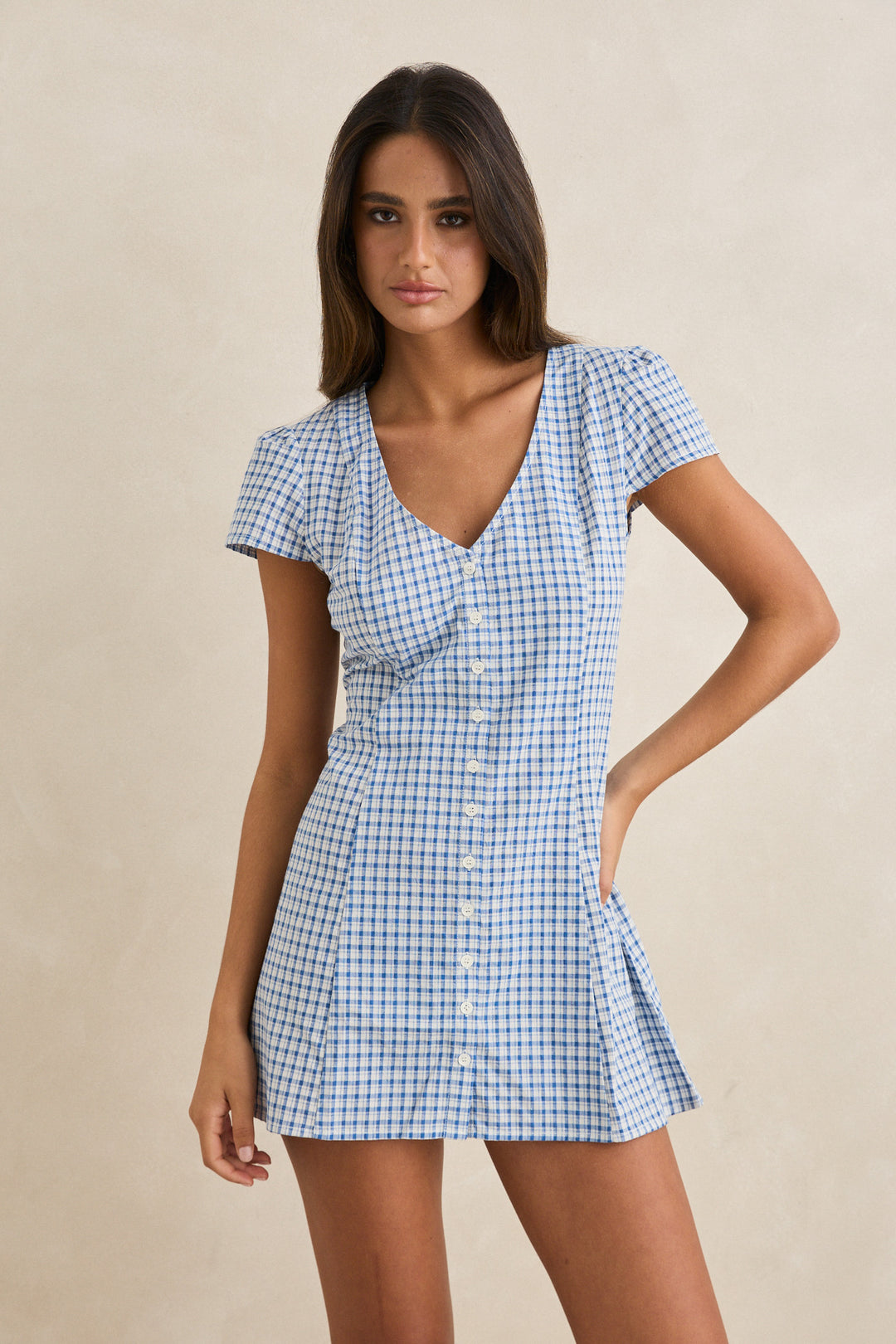 lola check cap sleeve mini dress-blue – Mountain Tide Provision Co