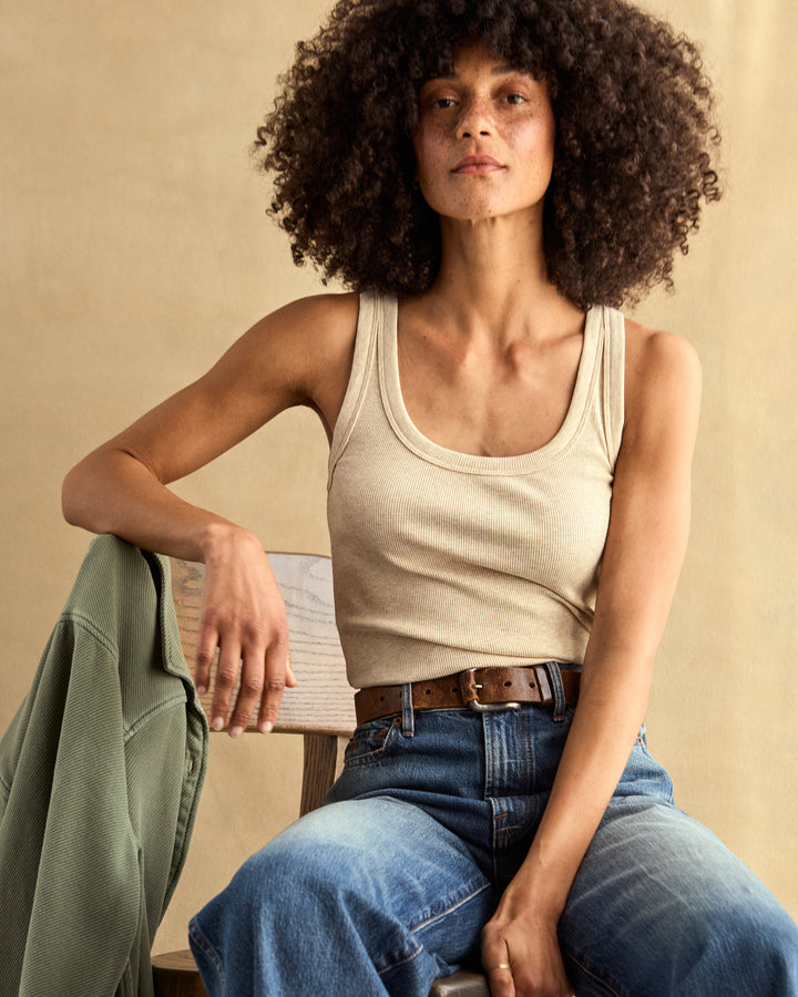 SOJOURN RIBBED TANK-OATMEAL HEATHER