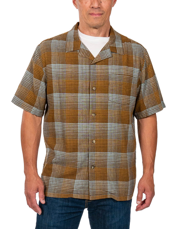 linen camp shirt ss-brown/blue ombre