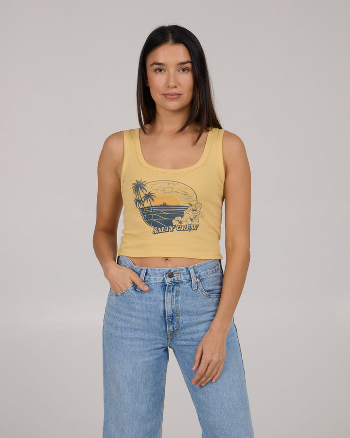 BEACH SCENE TANK-DUSTY GOLD