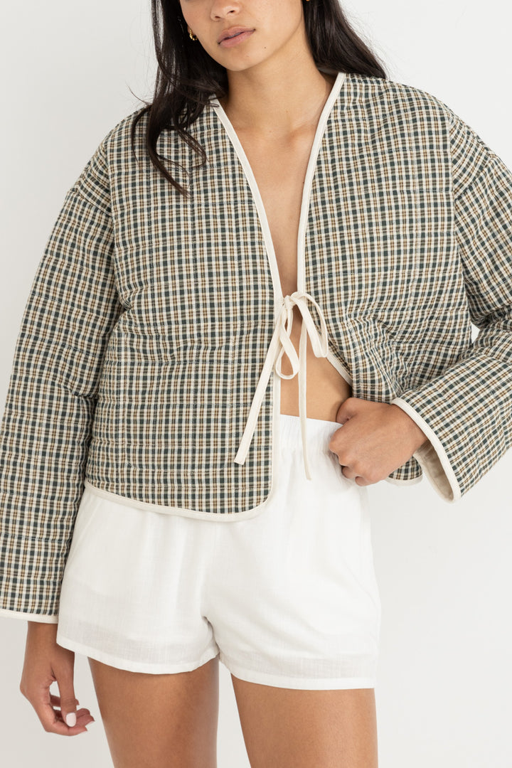 antibes plaid quilted jacket-olive