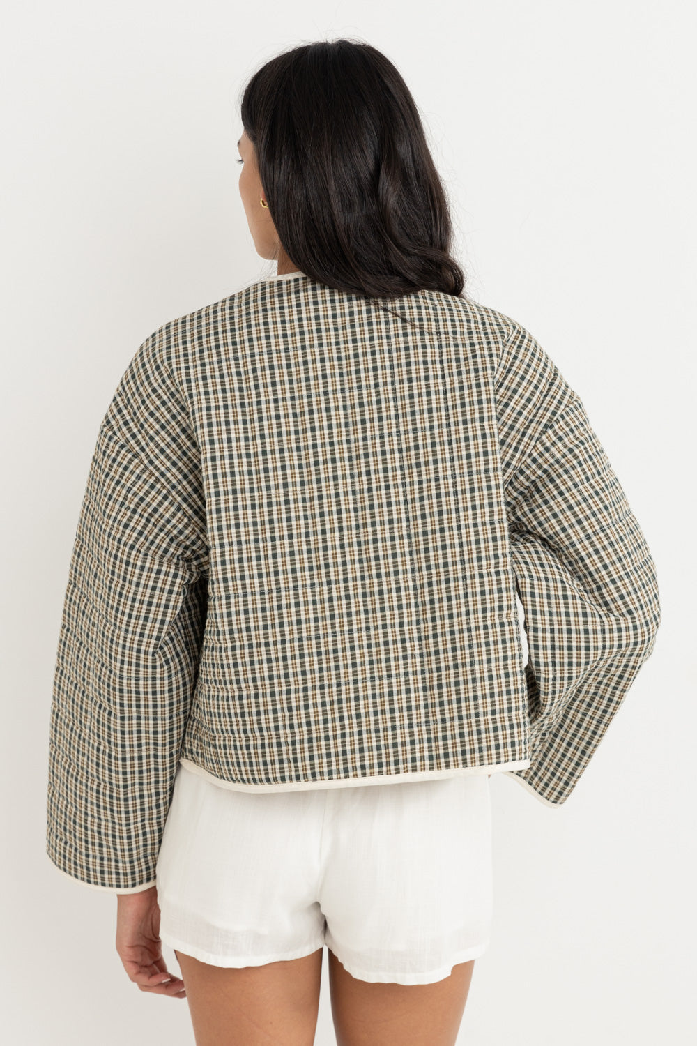 antibes plaid quilted jacket-olive