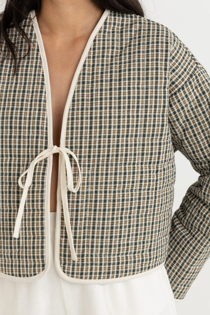 antibes plaid quilted jacket-olive