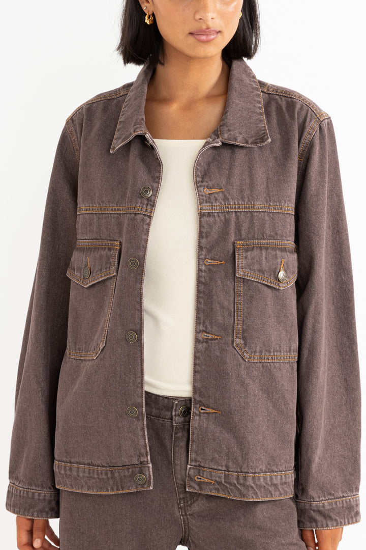 demi oversized denim jacket-chocolate