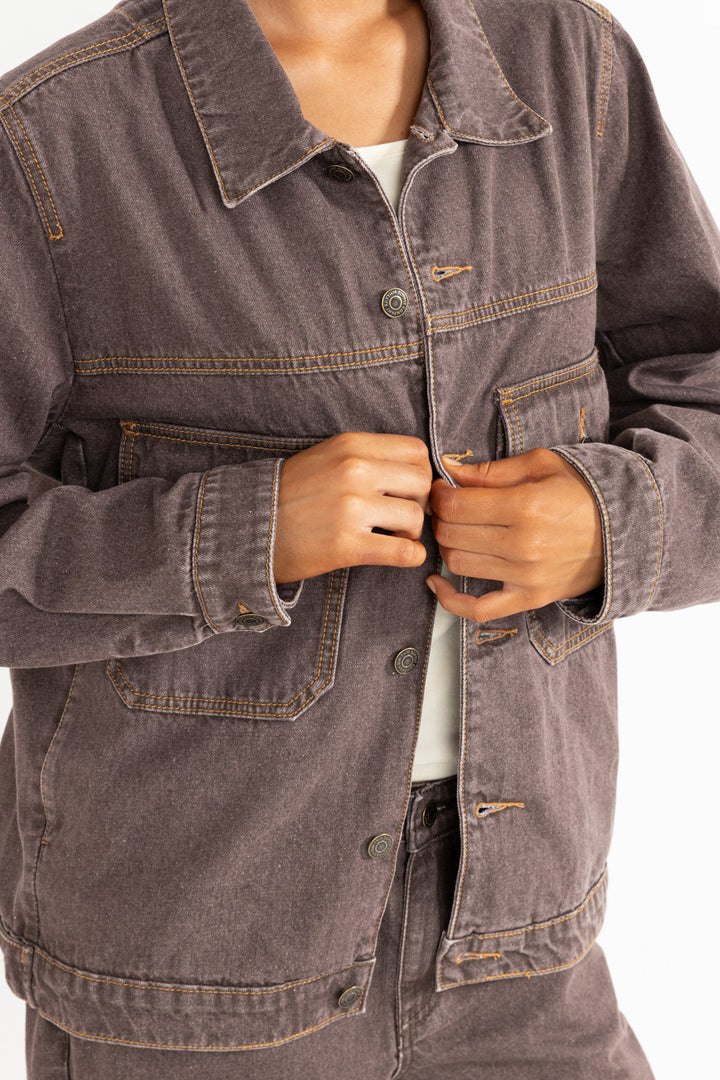 demi oversized denim jacket-chocolate