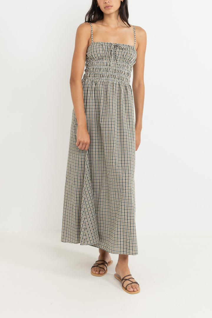 antibes plaid midi dress-olive