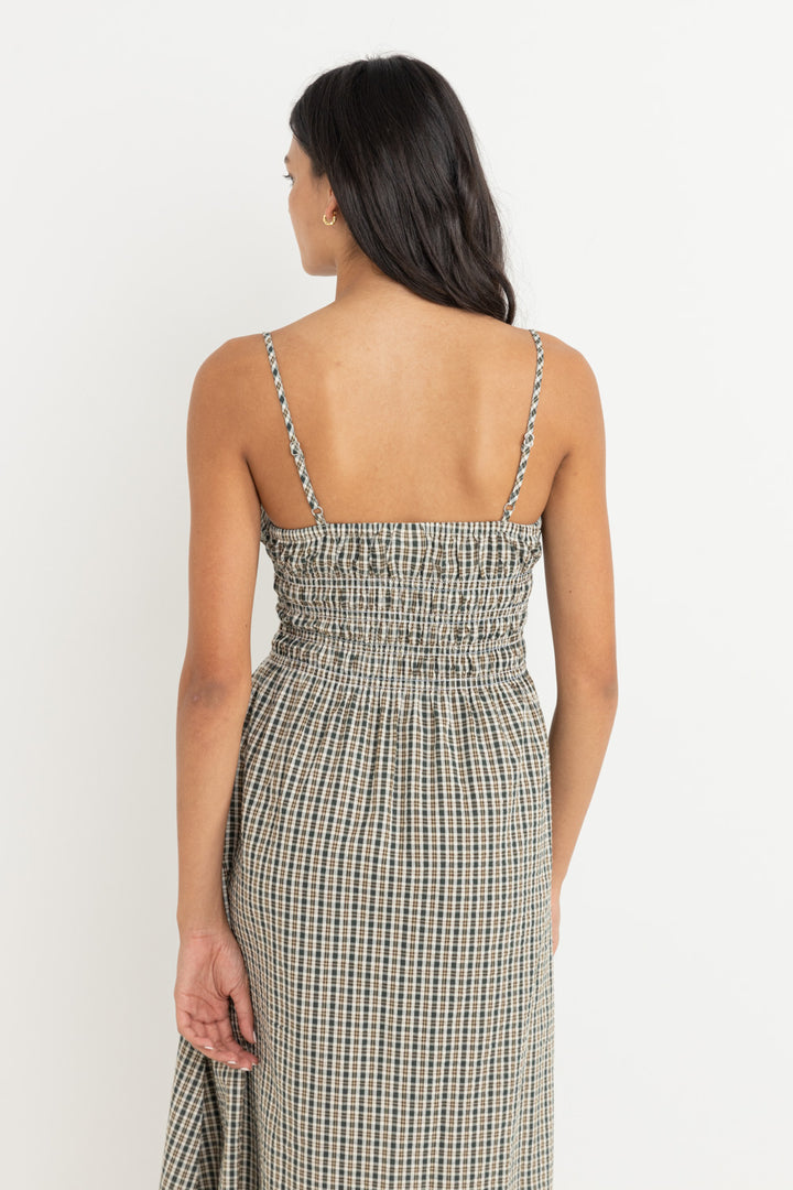 antibes plaid midi dress-olive