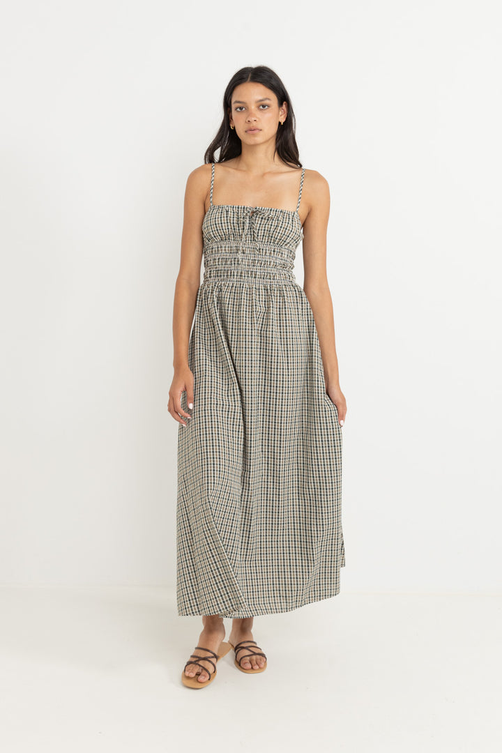antibes plaid midi dress-olive