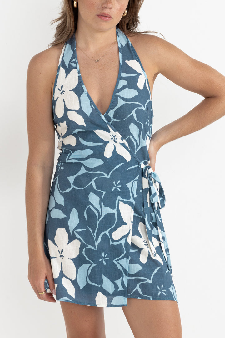 malia halter mini dress-blue