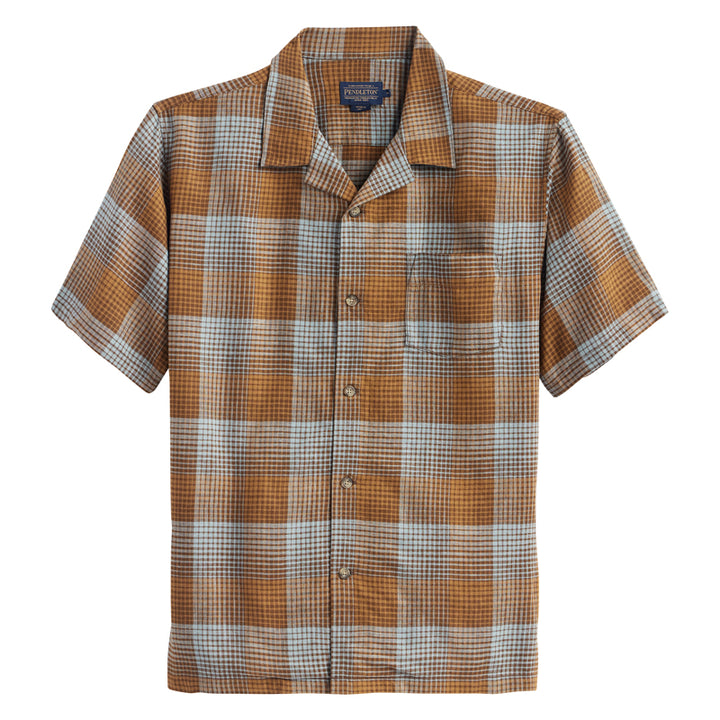linen camp shirt ss-brown/blue ombre
